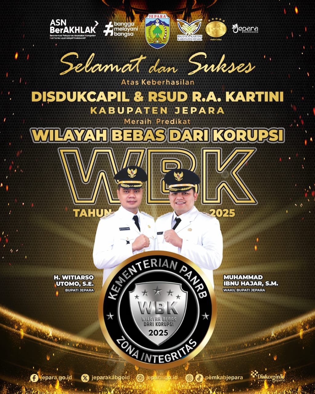 Disdukcapil dan RSUD Kartini Jepara Raih Predikat WBK 2025 dari Kementerian PANRB