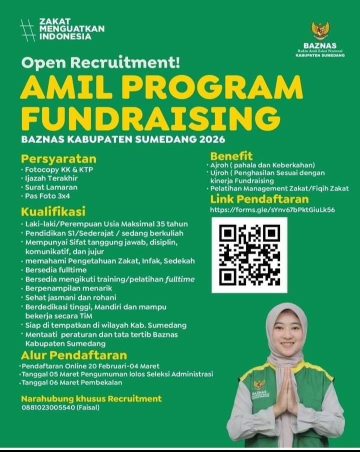BAZNAS Kabupaten Sumedang Buka Rekrutmen Amil Fundraising 2026, Kesempatan Berkontribusi untuk Kesejahteraan Umat
