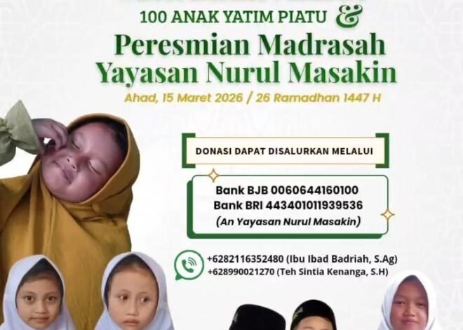 Santunan Akbar 100 Anak Yatim dan Peresmian Madrasah Nurul Masakin Digelar 15 Maret 2026