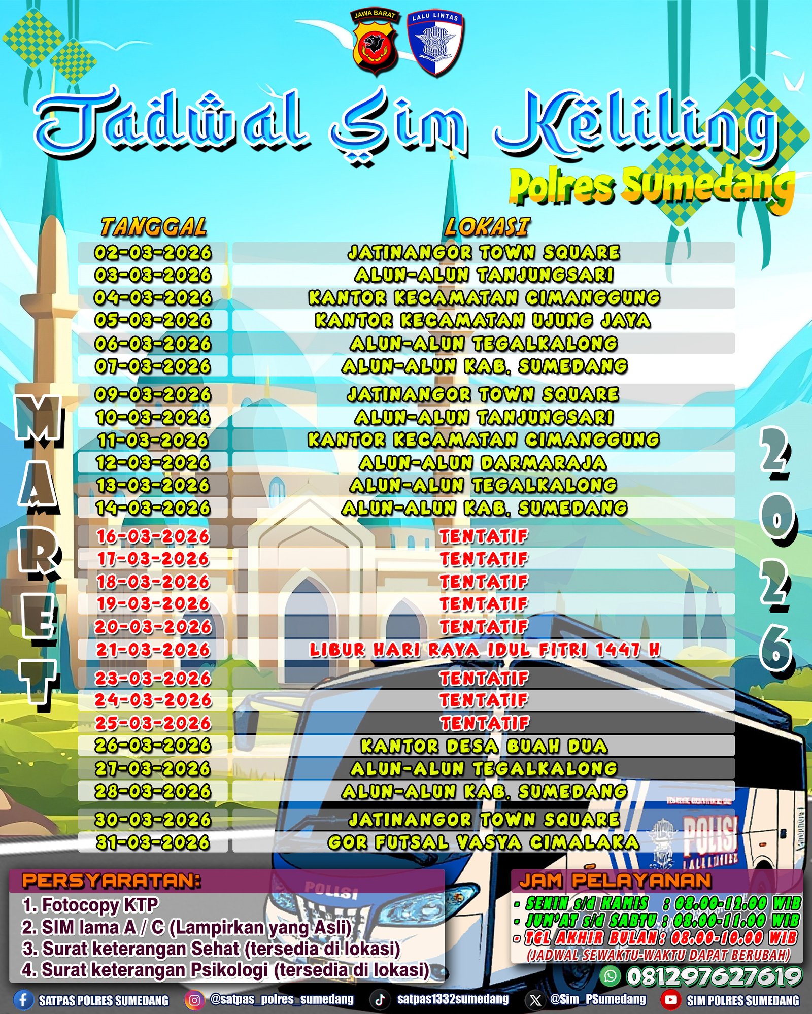 Satlantas Polres Sumedang Umumkan Jadwal SIM Keliling Bulan Maret 2026, Catat Tanggal dan Lokasinya!