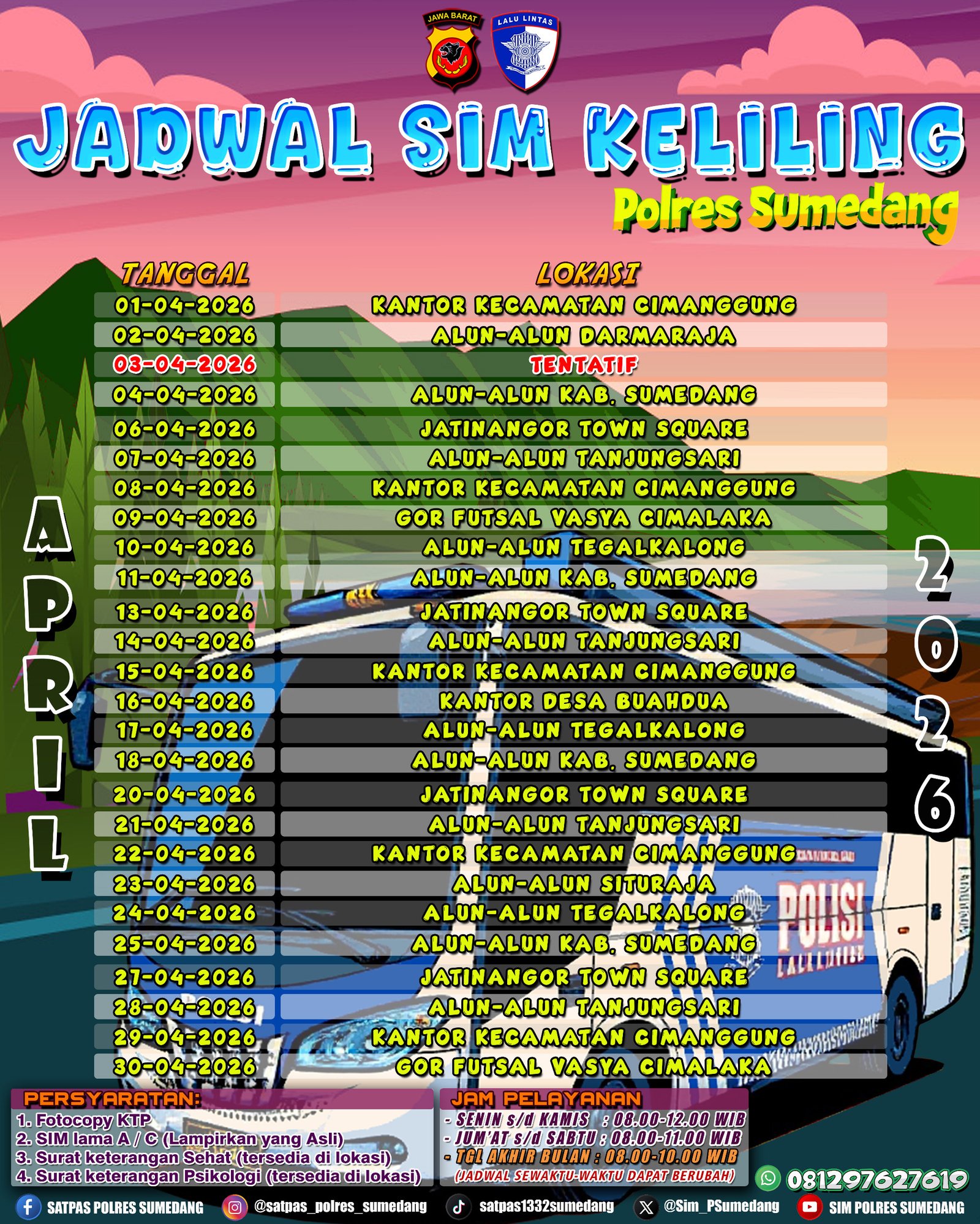 MUDAH DAN DEKAT! SATLANTAS POLRES SUMEDANG HADIRKAN SIM KELILING UNTUK WARGA DI BULAN APRIL 2026