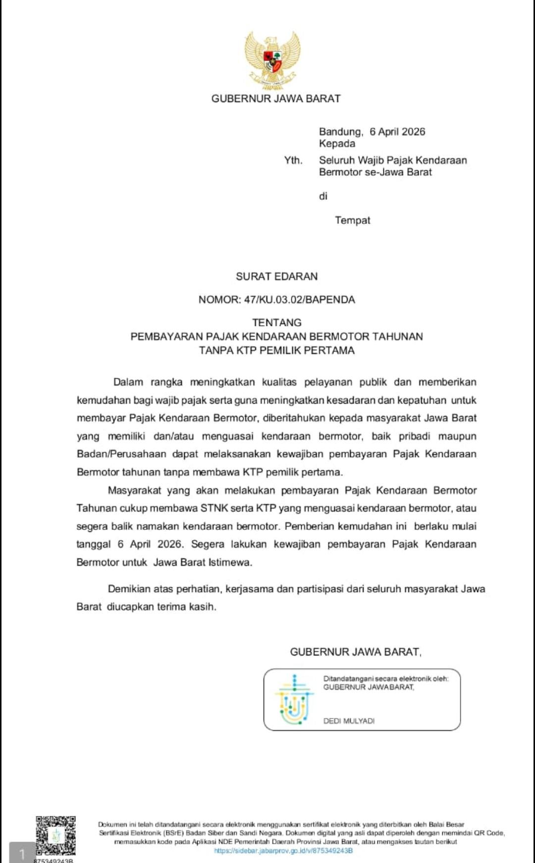 Resmi! Tak Perlu Lagi KTP Pemilik Pertama, Pemprop Jabar Buka Jalan Rakyat Bayar Pajak Tanpa Ribet