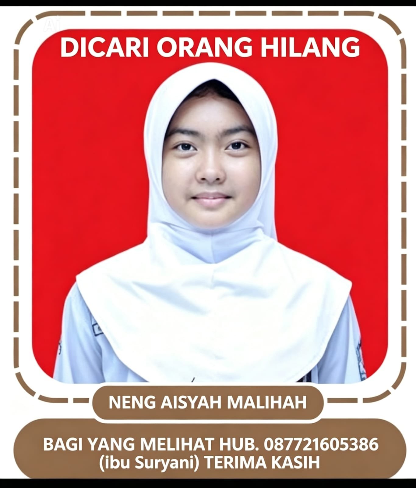 Pelajar SD di Sumedang Dilaporkan Hilang Sejak Jumat, Keluarga Mohon Bantuan Masyarakat