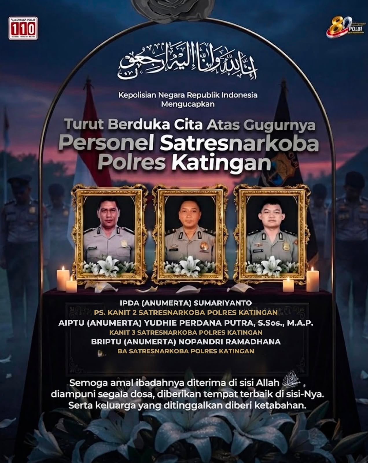 Tiga Personel Polri Gugur Saat Bertugas Ungkap Kasus Narkoba di Katingan, Dianugerahi Kenaikan Pangkat Luar Biasa Anumerta