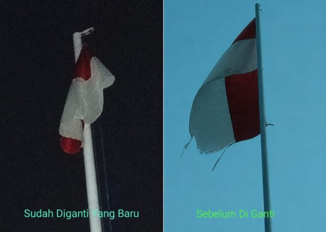 Diduga Bendera Merah Putih Robek Sempat Terpasang di Depan Kantor Desa Cinanjung
