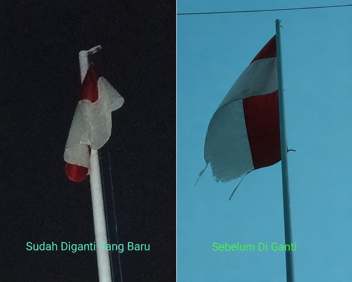 Diduga Bendera Merah Putih Robek Sempat Terpasang di Depan Kantor Desa Cinanjung