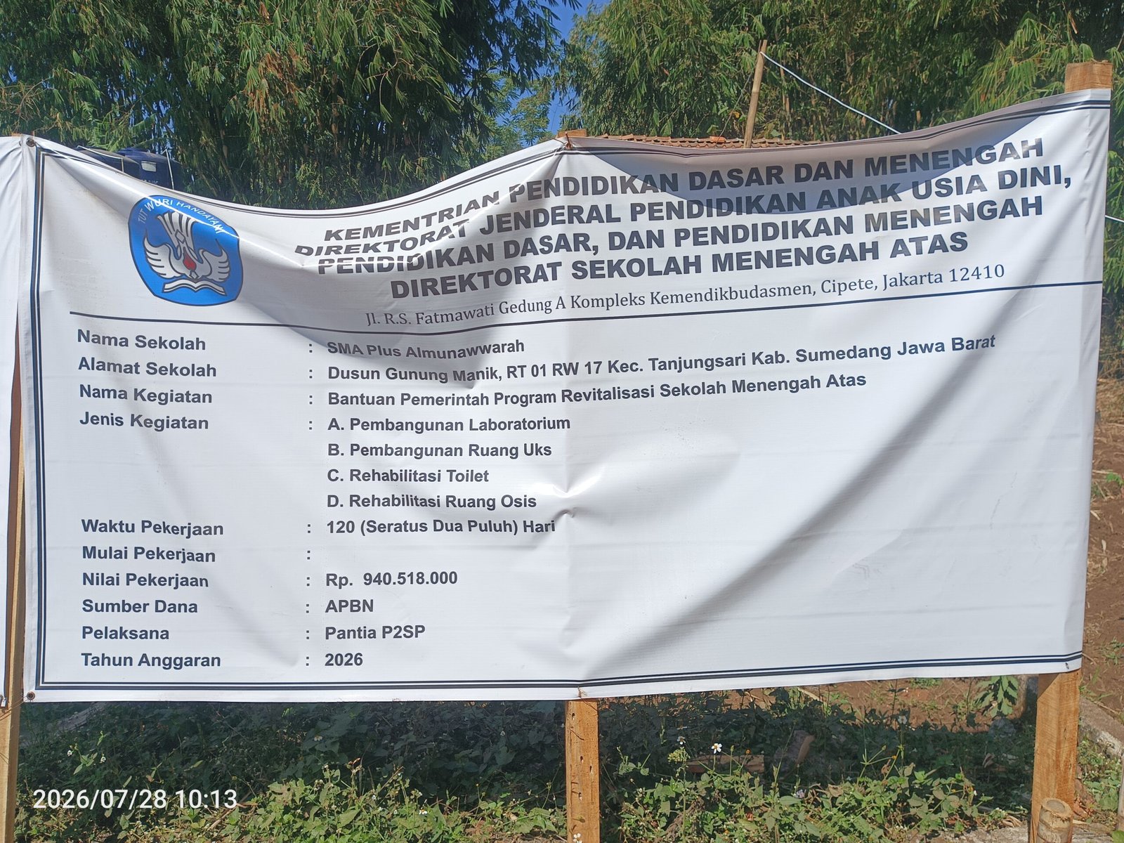 Revitalisasi SMA Plus Almunawwarah Dimulai, Pemerintah Kucurkan Rp940,5 Juta untuk Tingkatkan Sarana Pendidikan