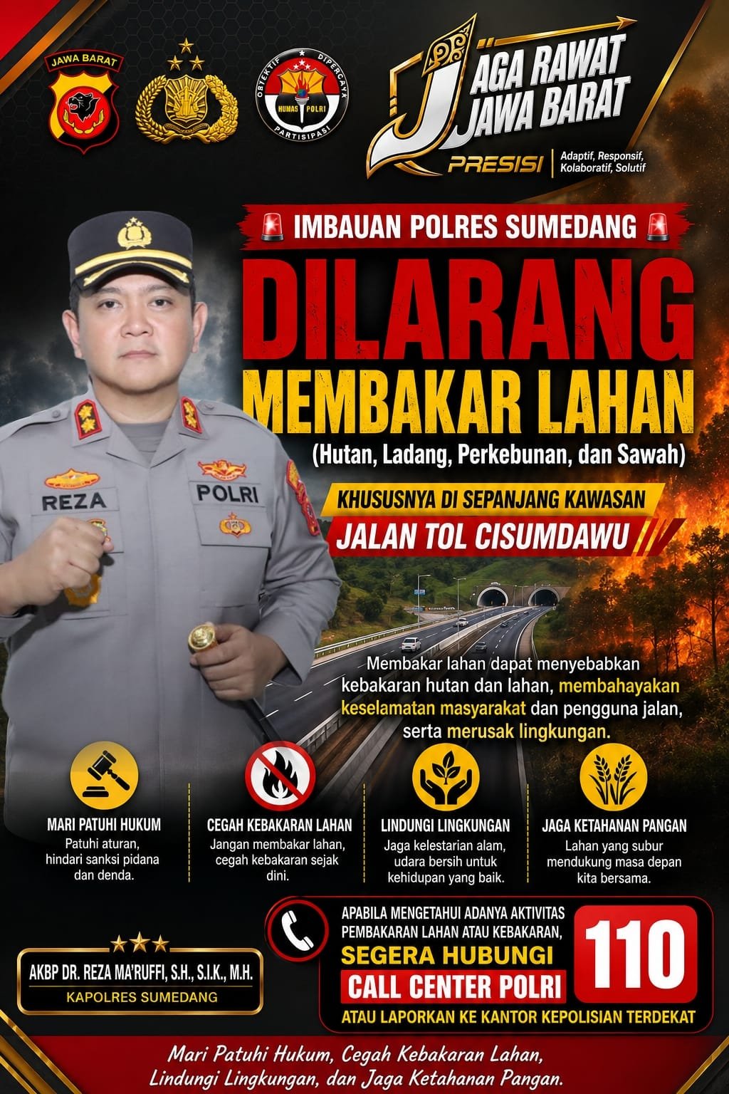 Polres Sumedang Tegaskan Larangan Membakar Lahan di Kawasan Tol Cisumdawu, Masyarakat Diminta Aktif Cegah Karhutla